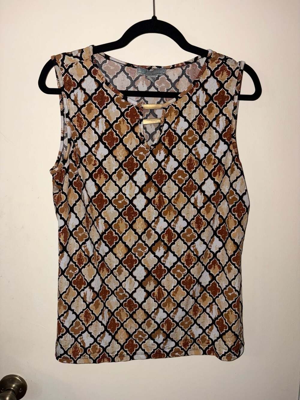 By Design Women's XL Sleeveless Geometric Print Tank Top with Gold detail